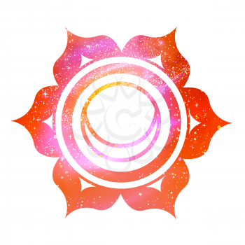 Vector illustration of Svadhisthana chakra with outer space and nebula inside.
