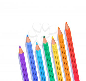 Top view vector illustration of color pencils isolated on white background.