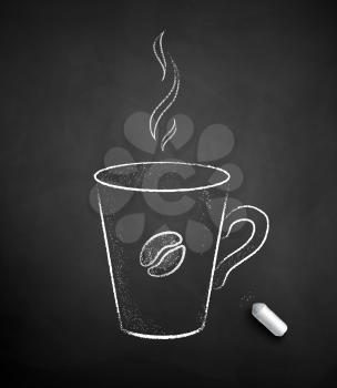 Vector chalk drawn illustration of coffee cup on chalkboard background.