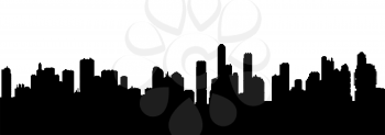 Seamless horizontal vector background of black and white cityscape silhouette.