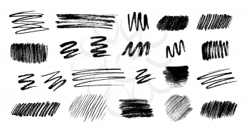 Vector set of pencil and ink hatching grunge elements isolated on white background.
