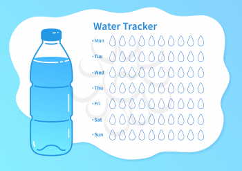 Vector template of water tracker with illustration of bottle