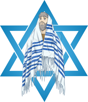 Vector illustration of Rabbi with talit and star of david