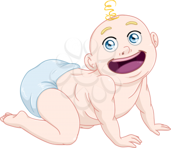Vector illustration of a cute baby boy crawling and smiling.