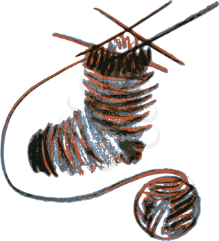 hand drawn, cartoon, sketch illustration of knitting sock