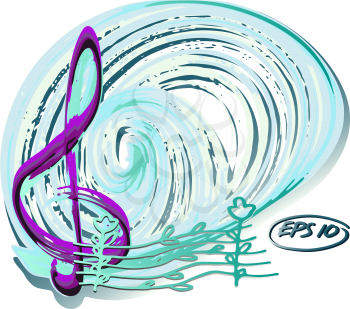 Vector graphic, artistic, stylized image of music background with treble clef - Illustration