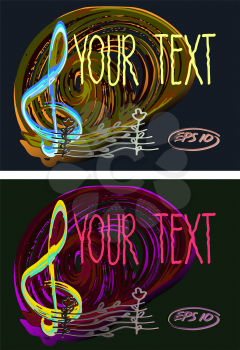 Vector graphic, artistic, stylized image of music background with treble clef - Illustration
