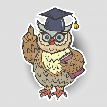 Vector greeting card, background with the image of an owl with a book and Rogatywka.