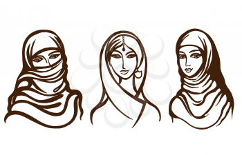 Set of vector images Indian, Muslim. Image of a woman of the East.