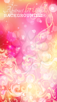 Bright pink and yellow illustration. Swirls and light effects. There is place for text. 