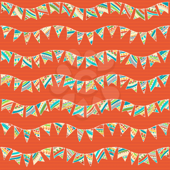 Hand-drawn wave garlands on red background. Boundless texture can be used for web page backgrounds, wallpapers, wrapping papers or invitations.