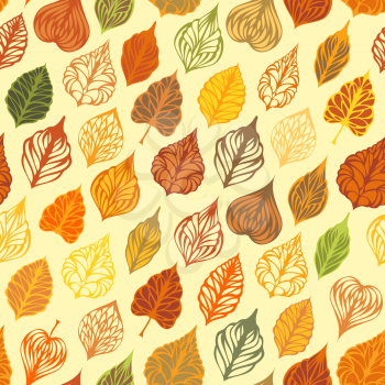 Various ornate leaves on light background. Boundless texture can be used for web page backgrounds, wallpapers, wrapping papers or invitations.