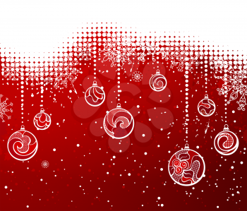 Grunge vector background with snowflakes, Christmas balls and decorations. There is copy space for your text. 