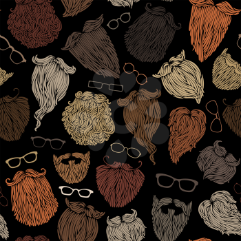 Blond, brunet, dark-haired, ginger and grey-haired beards on black background. Hand-drawn vector boundless background.