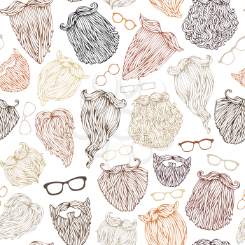 Blond, brunet, dark-haired, ginger and grey-haired beards on white background. Doodles boundless background.