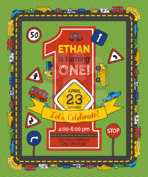 Hand-drawn doodles traffic signs and cars. Vector illustration.