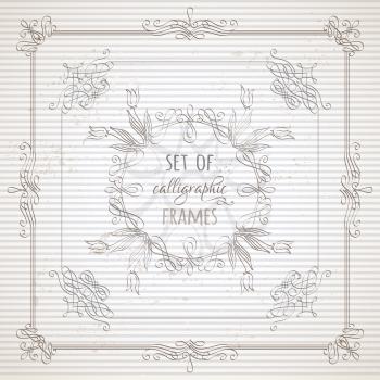Hand-drawn ornaments, design elements, flourishes, page decorations and dividers on striped vintage paper. Can be used for invitations and congratulations.