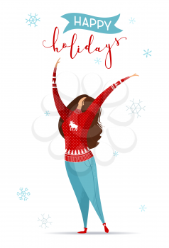 Happy holidays! Hand-written lettering. Vector card template.