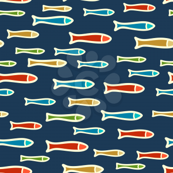 Red, green and blue fish on dark blue background. Boundless background can be used for web page backgrounds, wallpapers, wrapping papers and invitations.
