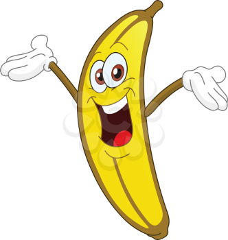 Cheerful Cartoon banana raising his hand