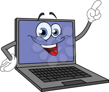 Cartoon computer pointing with his finger