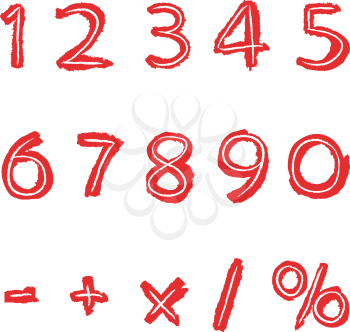 Vector hand drawn red numbers