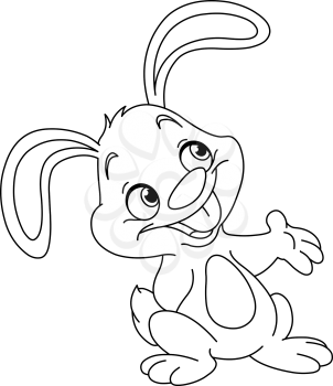 Outlined bunny presenting. Vector illustration coloring page.