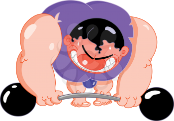 Funny Cartoon man lifting weights