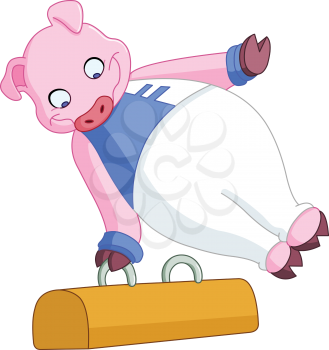 Male gymnast pig on a pommel horse