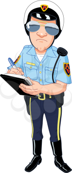 Policeman in uniform writing a ticket 