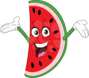 Cartoon watermelon slice raising his hands