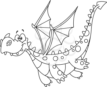Outlined flying dragon. Vector illustration coloring page.