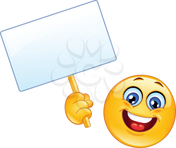 Emoticon holding a sign