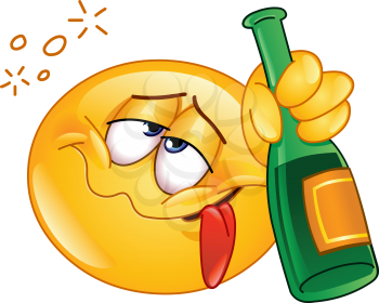 Drunk emoticon holding an alcoholic drink bottle