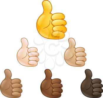 Thumbs up hand emoji set of various skin tones