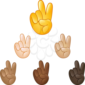 Victory hand emoji set of various skin tones