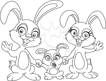 Outlined bunnies family. Vector illustration coloring page.