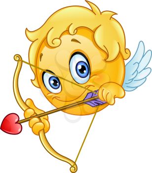 Cupid emoticon with bow and arrow