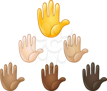 Raised hand emoji of various skin tones. Stop or high five sign.