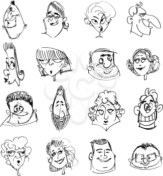 Vector doodle hand drawn people face set