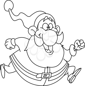 Outlined Santa Claus running. Vector line art illustration coloring page.