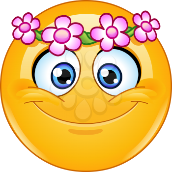 Emoji emoticon with floral wreath