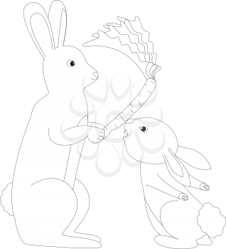 Royalty Free Clipart Image of two rabbits making the letter 'R'