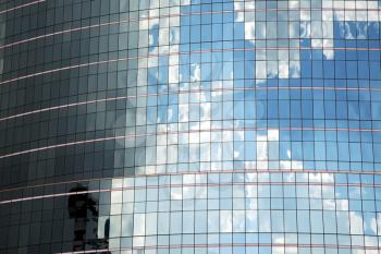 asia bangkok  thailand reflex of some blue palace skyscraper in a window    the centre  