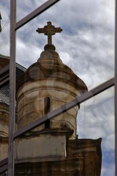reflex of a church in a window  and the centre  buenos aires argentina 