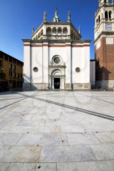 in  the busto arsizio  old   church  closed brick tower sidewalk italy  lombardy  