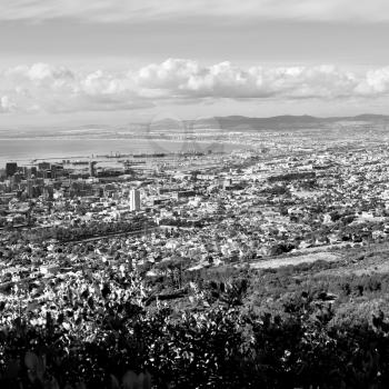 in south africa cape town city skyline from table mountain sky ocean and house