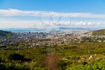 blur  in south africa cape town  city skyline from table mountain sky ocean and house