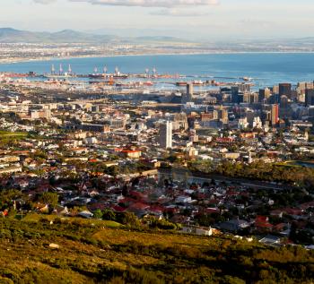 in south africa cape town city skyline from table mountain sky ocean and house