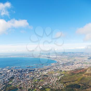 in south africa cape town city skyline from table mountain sky ocean and house